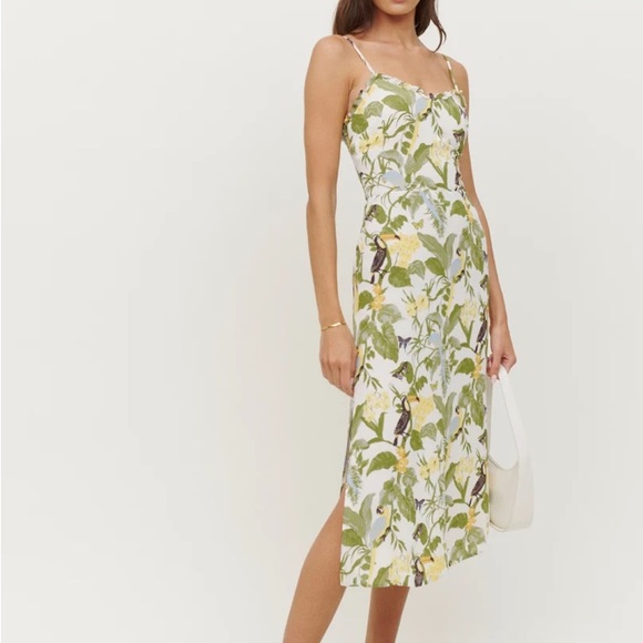 Reformation Dresses & Skirts - NEW Reformation Cassandra tropical midi slit dress birds toucan 0